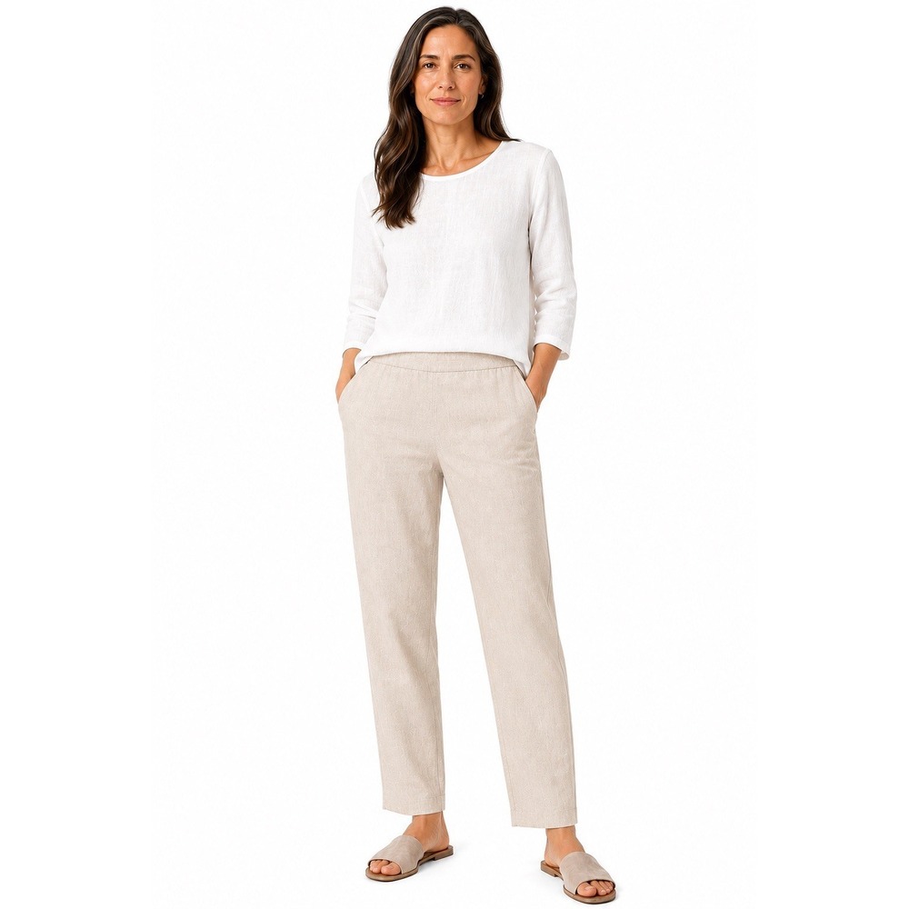 eileen fisher organic linen pants Xl  Beige Elastic Waist Pockets Pull On